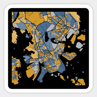 Helsinki Map Pattern in Blue & Gold Sticker